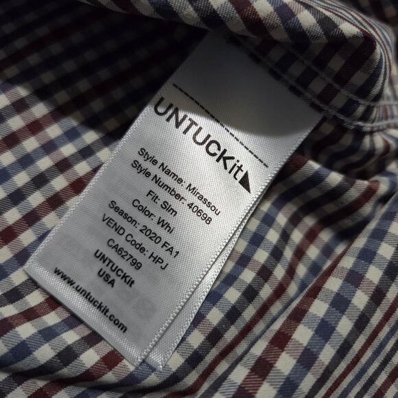 UNTUCKit Shirt Slim Fit Performance Long Sleeve Button Down Nylon Checked Small - Picture 6 of 9
